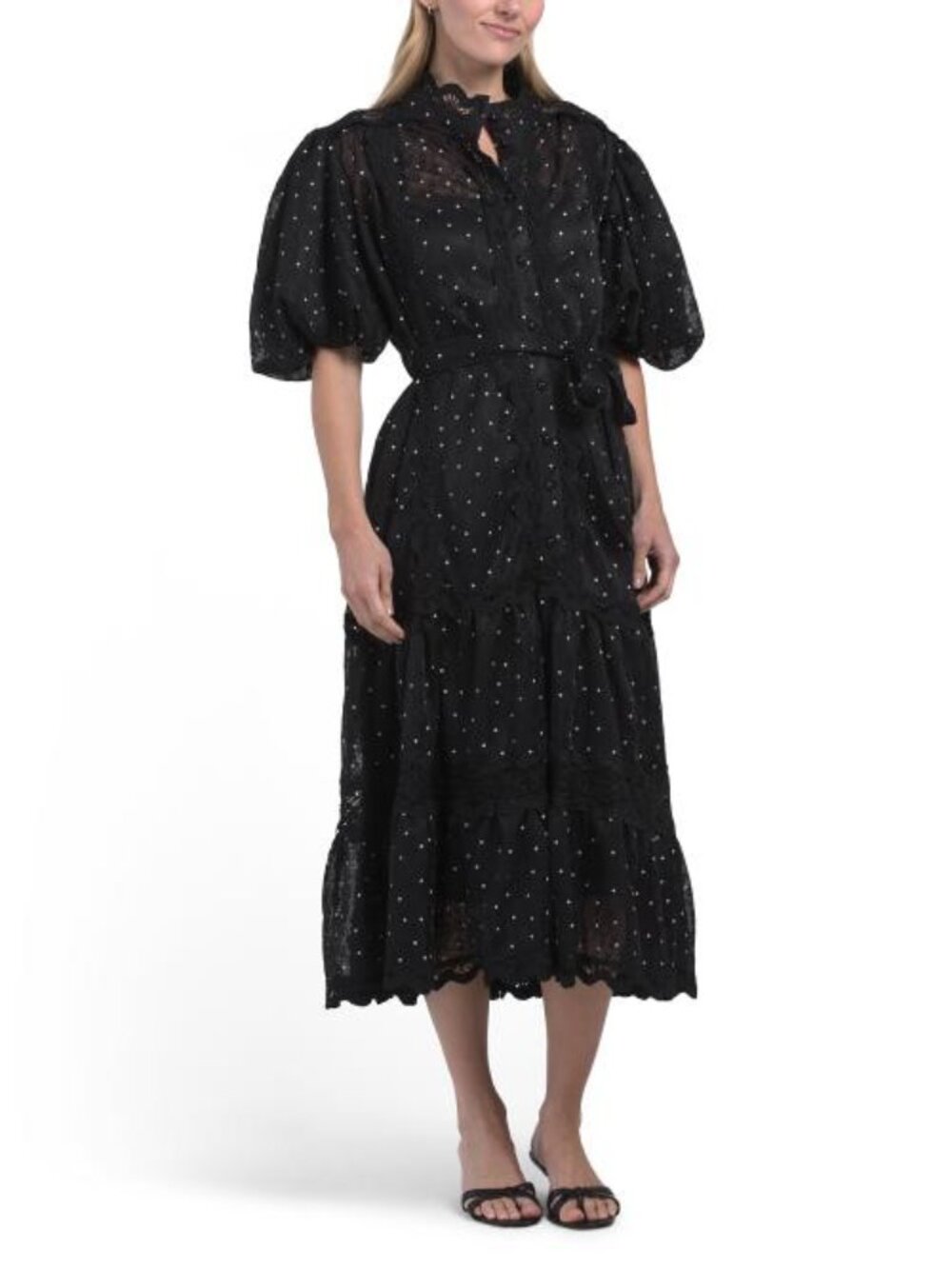 NANCY YANG Lace Trim Maxi Dress